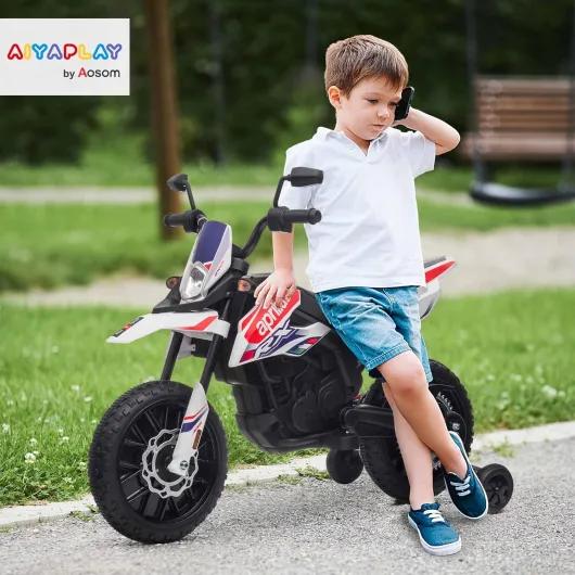 Moto Électrique Enfants sous Licence Aprilia 2 Moteurs 12V Blanc