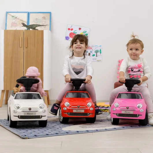 Fiat 500 Voiture Autoportée pour Enfants de 12 à 36 Mois, Volant avec Klaxon et Sons, Compartiment de Rangement et Dossier, Voiture d'enfant pour Apprendre à Marcher Rose