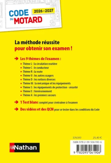 Code du motard 2026-2027 - La méthode réussite pour décrocher le permis moto - candidat libre ou en auto-école - 9 thèmes officiels + Test blanc + Vidéos